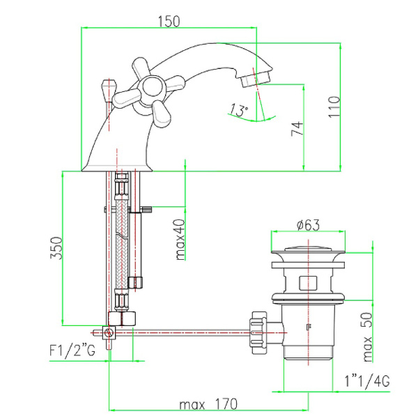 Смеситель для раковины Webert Armony AM700108060, медь Смеситель для раковины Webert Armony AM700108060, медь