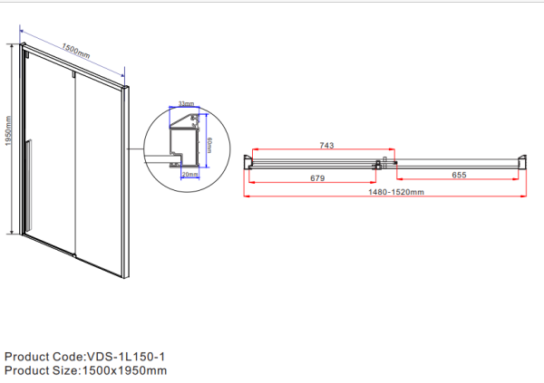 Душевая дверь Vincea Lugano VDS-1L150CL-1, (150х195) хром, стекло прозрачное