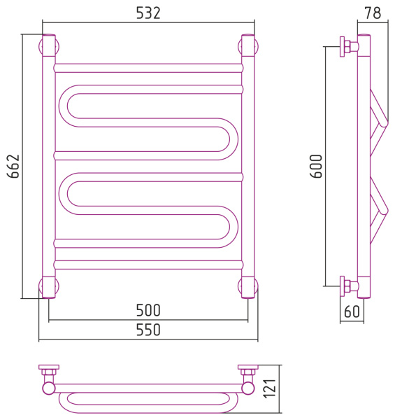 Полотенцесушитель Водяной Сунержа Элегия + (60х50) Хром 00-0205-6050 Полотенцесушитель Водяной Сунержа Элегия + (60х50) Хром 00-0205-6050