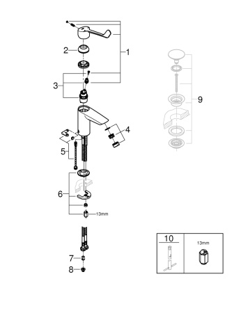 Смеситель для раковины без донного клапана Grohe Eurosmart 23984 003 (23984003) хром