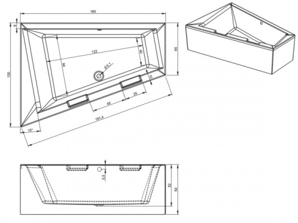 Ванна акриловая Riho Doppio Plug & Play R (180х130) B033010005