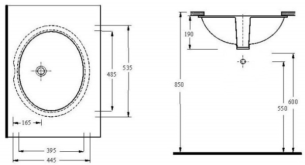 Раковина встраиваемая снизу (53,5х44,5) beWash Balaton 91531001
