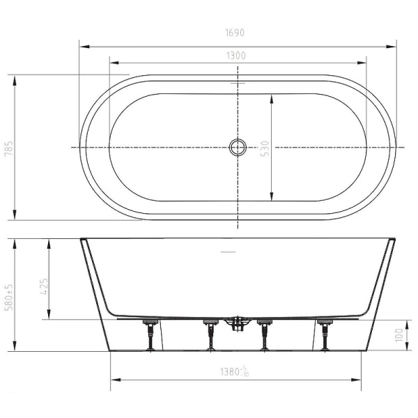 Акриловая ванна (170х78) Art&Max Modica AM-TORINO-1700-780 белый