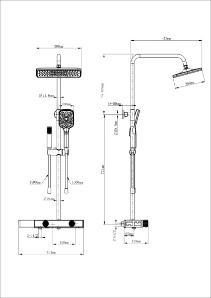 Душевая система с термостатом WONZON & WOGHAND Shelf, белый матовый WW-B4161-MW