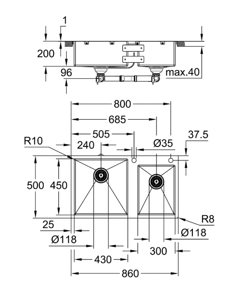Мойка из нержавеющей стали K700 Grohe 31855SD0