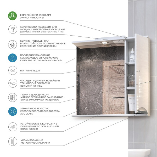 Зеркало со шкафом (70x70) Vigo Callao z.CAL.70.R.El