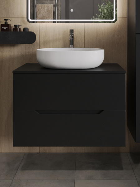 Тумба с раковиной подвесная 80 см, Orange Line Li-80TubMDF+B05-520W черный/белый