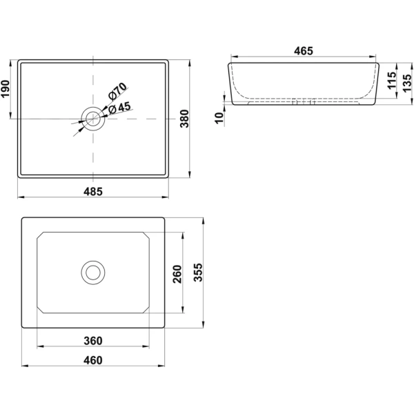 Раковина накладная (48,5х38) Brevita 7050H-805