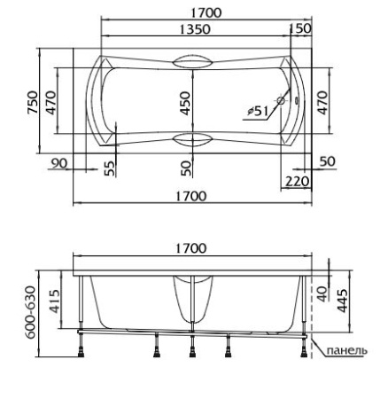 Акриловая ванна (170х75) 1Marka Agora 01аго1775