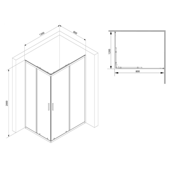 Душевой уголок (120х80) Am.Pm Gem S Twin Slide W93G-404-120280-BT
