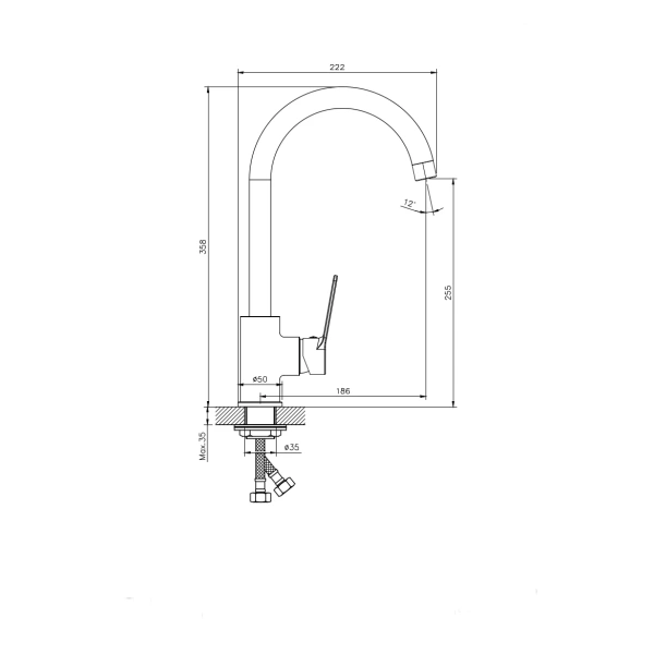 Смеситель для кухонной мойки с гибким изливом RUSH Siple SI7335-60Black