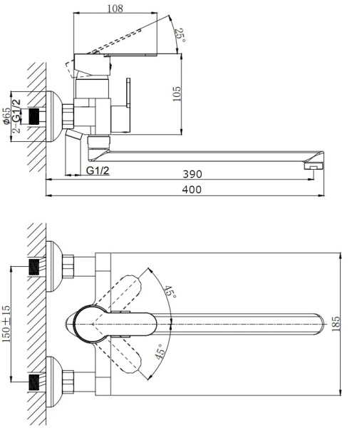 Смеситель для ванны с длинным поворотным изливом RUSH Tenerife TE2835-51