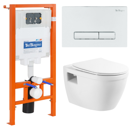 Комплект унитаза с инсталляцией BelBagno BB070CHR/SC/BB002-80/BB018-GV-BIANCO