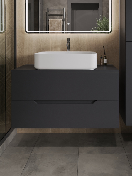 Тумба с раковиной подвесная 100 см, Orange Line Li-100TugMDF+B07-600W графит/белый