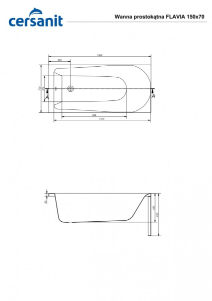 Ванна акриловая прямоугольная Cersanit FLAVIA 150x70 P-WP-FLAVIA*150NL