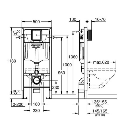Система инсталяции для подвесного унитаза 3 в 1, Rapid SL, Grohe 38721BL1 (38721BL1) черный матовый