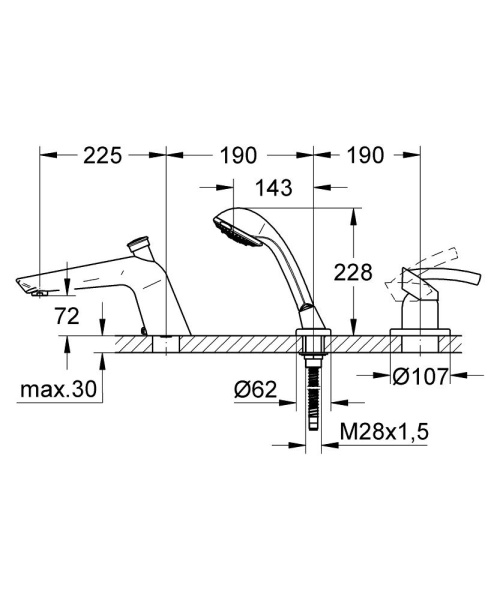Смеситель однорычажный для ванны на 3 отверстия Grohe Tenso 19153 000 (19153000) Смеситель однорычажный для ванны на 3 отверстия Grohe Tenso 19153 000 (19153000)