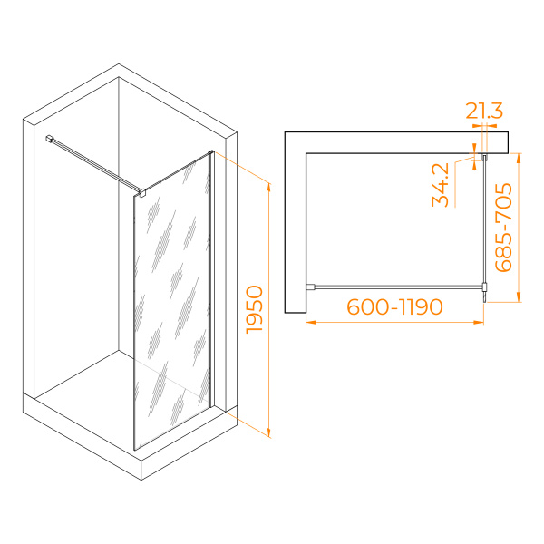 Душевая перегородка 70 см RGW WA-001 Walk-in 351000107-11 прозрачное