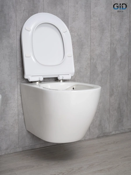 Подвесной унитаз безободковый Gid Tr2122b белый глянец, с микролифтом