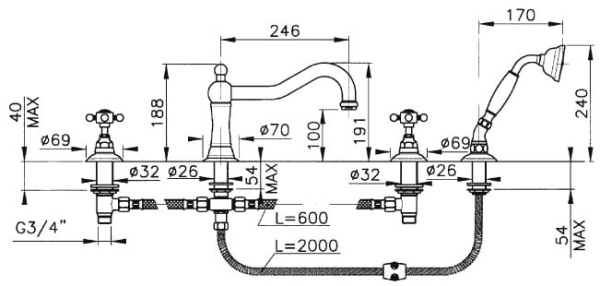 Смеситель Nicolazzi DAMES ANGLAISES 1449GB78 Смеситель Nicolazzi DAMES ANGLAISES 1449GB78