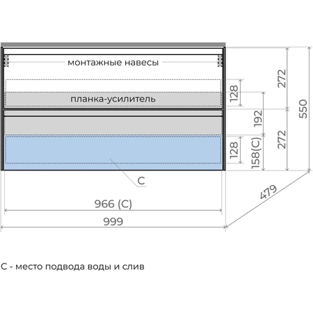 Тумба подвесная без раковины 100 см Style Line Лима ЛС-00002353 графит матовый
