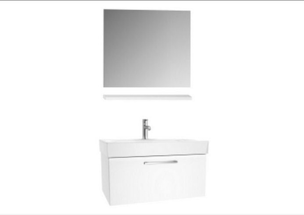 Тумба с раковиной, полкой, зеркалом, 80 см, белый суперглянцевый Vitra Optima 60255