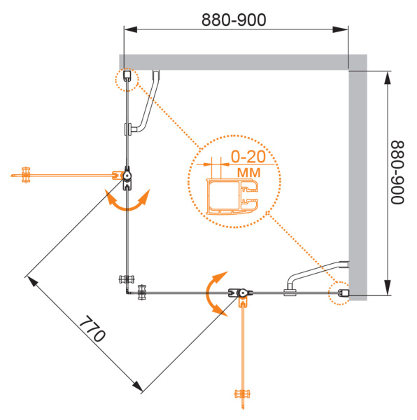 Душевой уголок (90х90) CEZARES ELENA ELENA-W-A-22-90-P-Cr