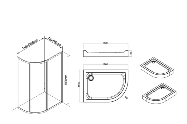 Душевой уголок (120х80) Am.Pm Orange Solo Slide W54G-302U120MT64