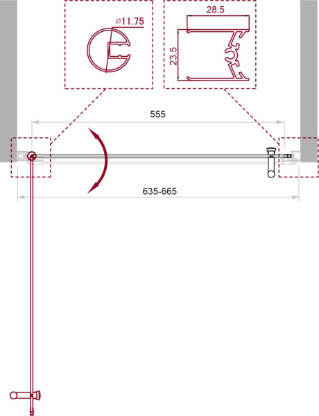 Душевая дверь (65х190) BelBagno UNO-B-1-65-P-Cr