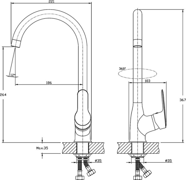 Смеситель для кухонной мойки RUSH Crete CR3535-22 Смеситель для кухонной мойки RUSH Crete CR3535-22