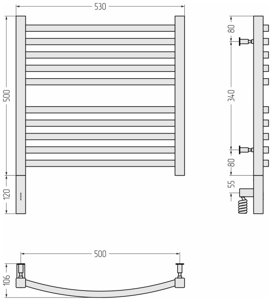 Полотенцесушитель электрический (50х50) Cунержа Аркус 3.0 00-5704-5050 левый