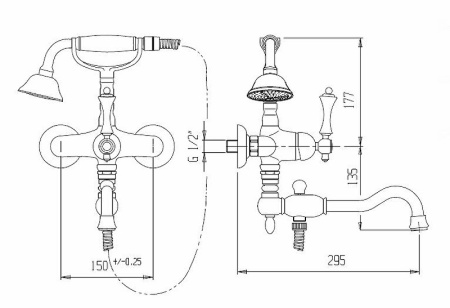 Смеситель для ванны Cezares Margot MARGOT-VDFM2-03/24-M