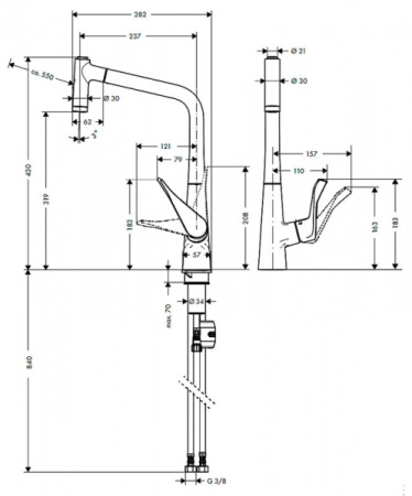 Смеситель для кухни с выдвижным изливом HANSGROHE Metris 14820000