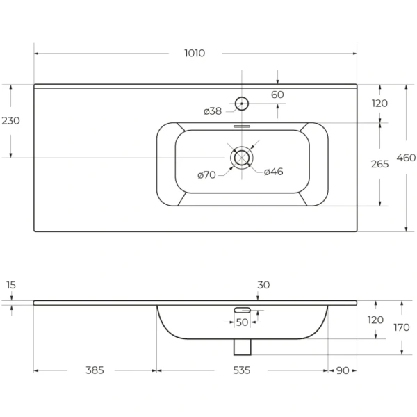 Керамическая раковина, чаша справа, CEZARES CZR-8095-100-R