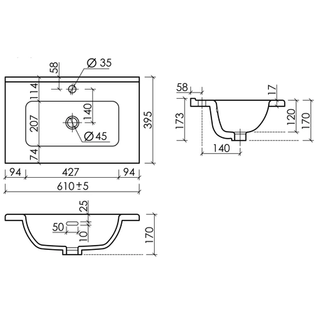 Раковина встраиваемая сверху (61х39,5) Ceramica Nova Compact CN7025