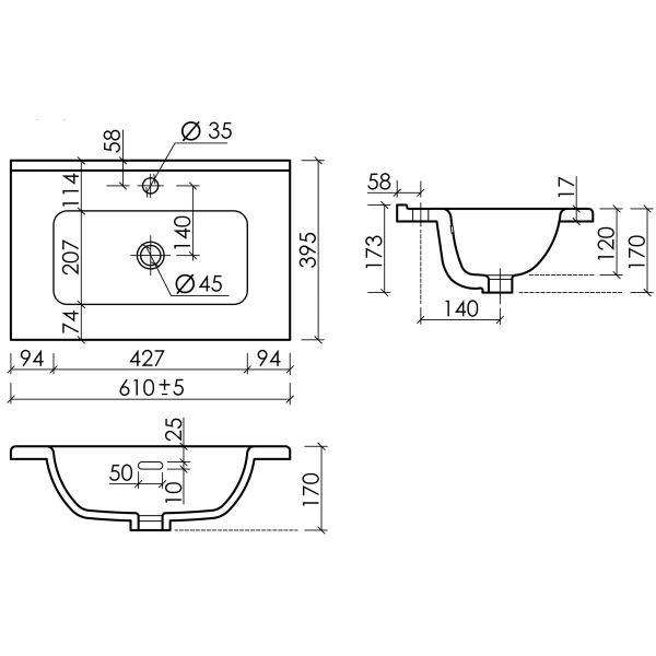 Раковина встраиваемая сверху (61х39,5) Ceramica Nova Compact CN7025