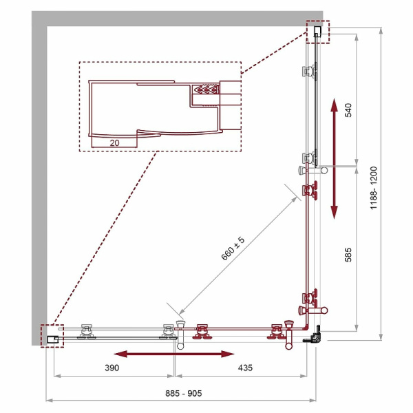 Душевой уголок (120х90) BelBagno UNO-195-AH-2-120/90-P-NERO шиншила