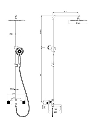 Душевая система с термостатом WONZON & WOGHAND, черный матовый WW-88739902-MB
