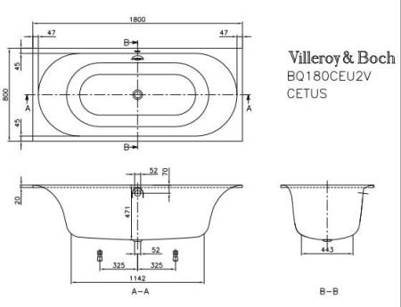 Квариловая ванна Villeroy&Boch Cetus (180х80) BQ180CEU2V-01