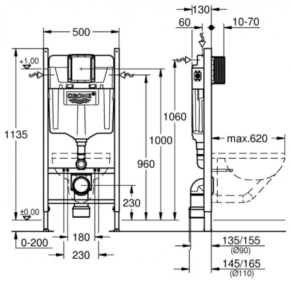Инсталляция для унитаза подвесного стандартная Grohe Rapid SL 38840 000 (38840000)