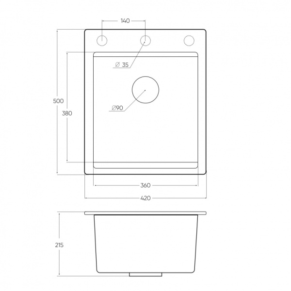 Кухонная мойка (42х50) EMAR EMQ-1420.Q Оникс