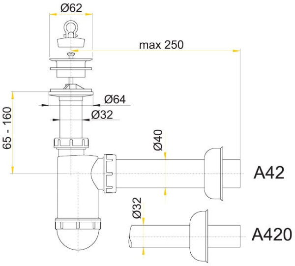 Сифон к умывальнику AlcaPlast А42