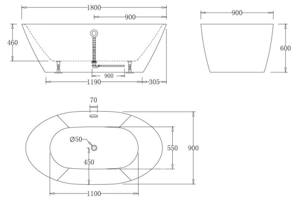 Акриловая ванна (180x90) BelBagno BB68-1800 Акриловая ванна (180x90) BelBagno BB68-1800