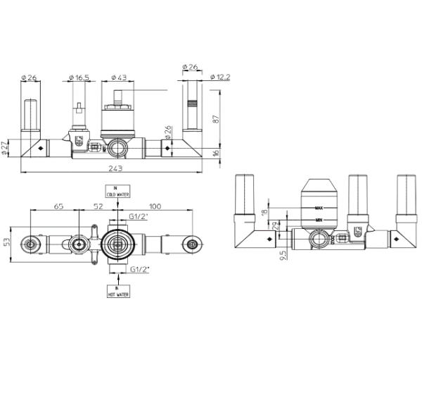 Скрытая часть смесителя для ванны из стены Bossini Ply Z00923000