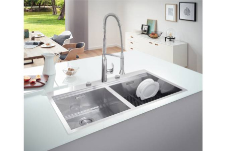Мойка из нержавеющей стали 2 чаши без корзинчатого вентиля GROHE K800 31585SD1 Мойка из нержавеющей стали 2 чаши без корзинчатого вентиля GROHE K800 31585SD1