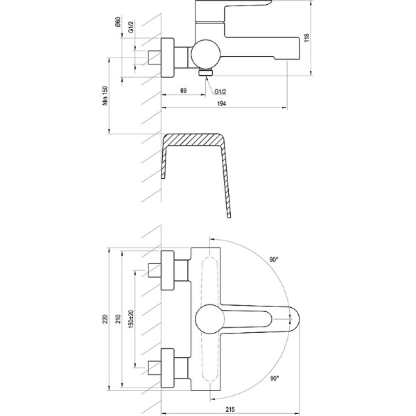 Смеситель для ванны Ravak Puri PU 022.00/150 X070115