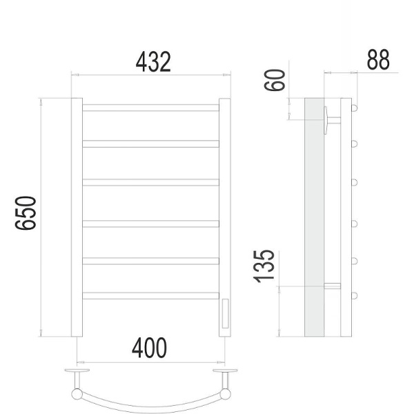 Полотенцесушитель электрический Terminus Классик подключение справа (400х650) П6 4670078561145 сатин