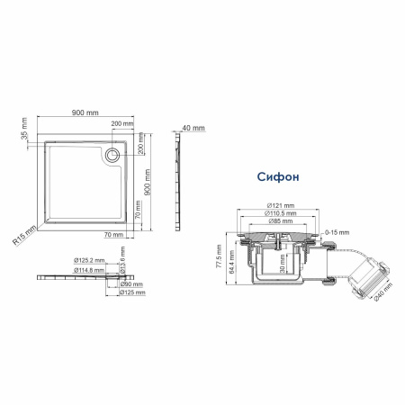 Душевой поддон (90х90) WasserKRAFT Salm 27T03