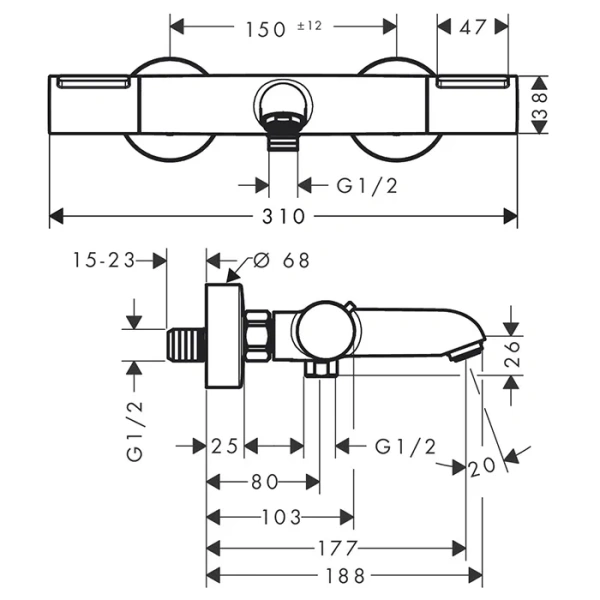 Термостат для ванны Hansgrohe Ecostat Element 13347000 черный матовый