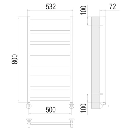 Полотенцесушитель водяной (50х80) П8 Terminus Аврора (500х800) 4670078552709 сатин